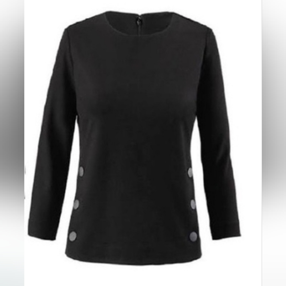 Cabi Black Ponte Knit Top Snap Detail 3232